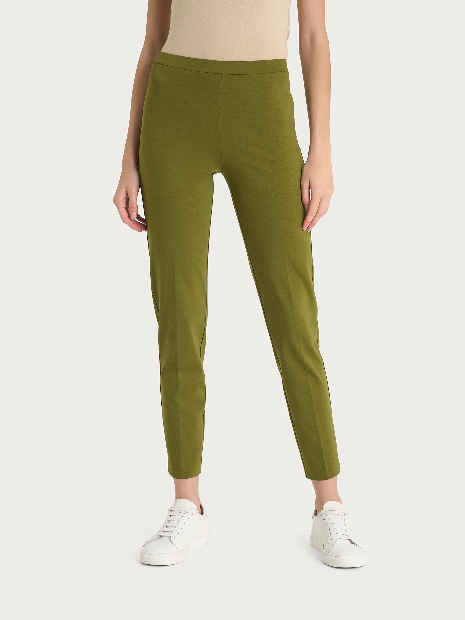 Pantalone capri con spacchetti in Compact Light - Sphagnum