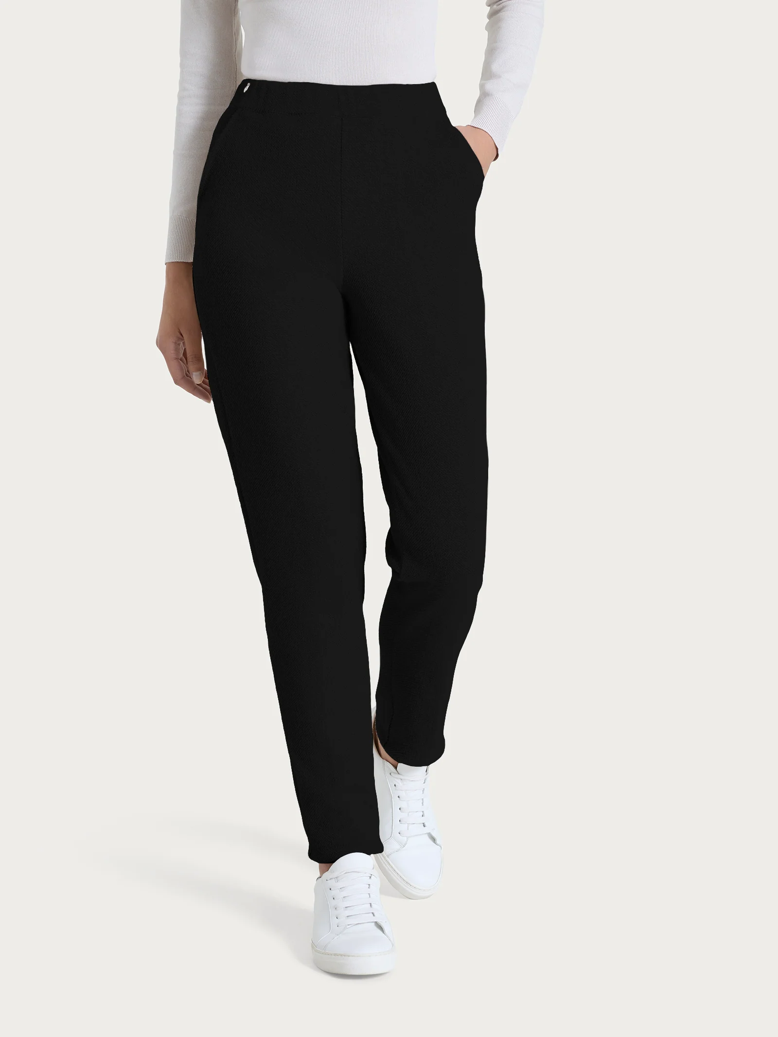 Pantalone chino slim con tasche in Japanese Fleece - Nero