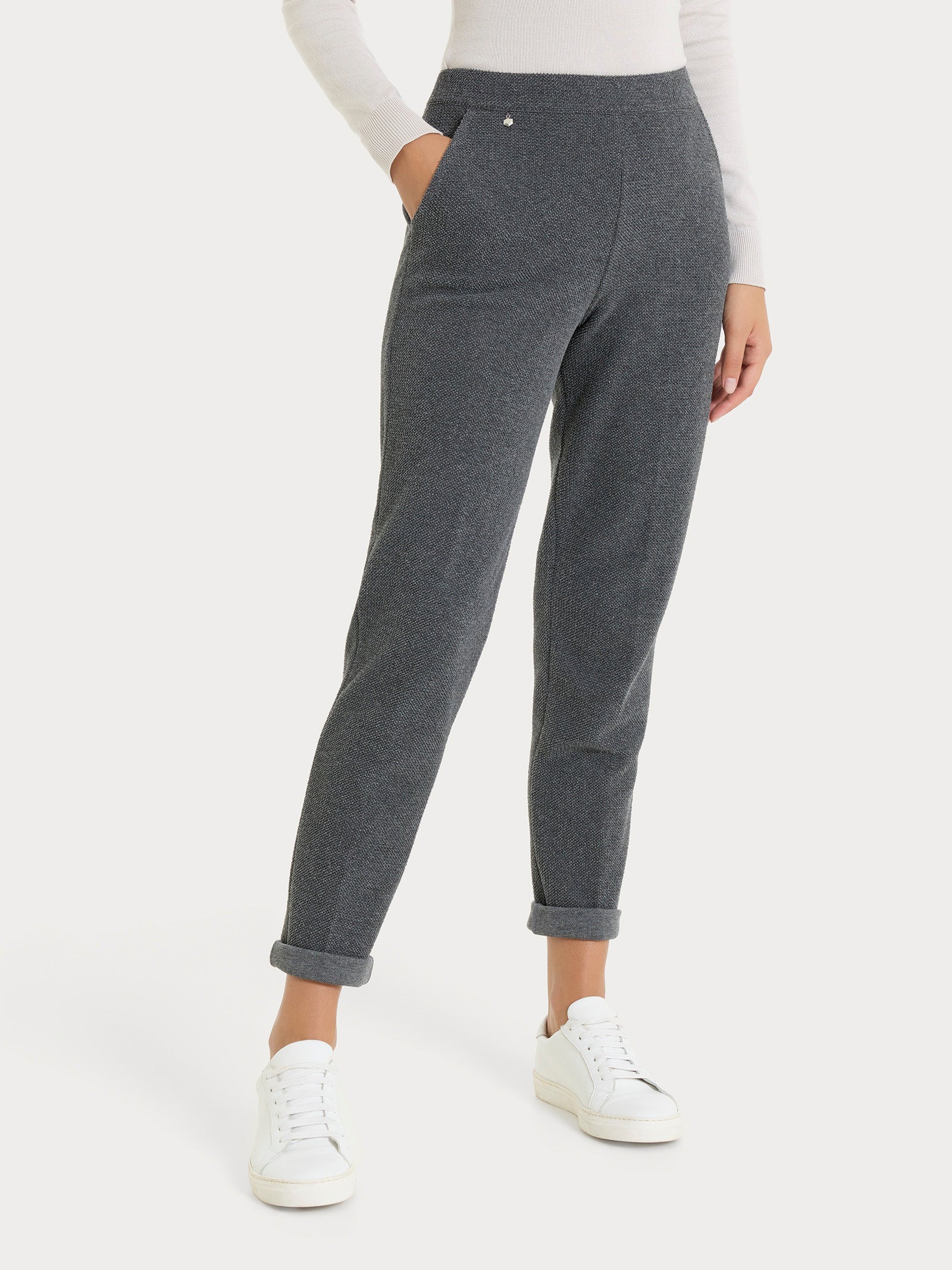 Pantalone chino slim con tasche in Japanese Fleece - Ardesia Mel. - Image 2