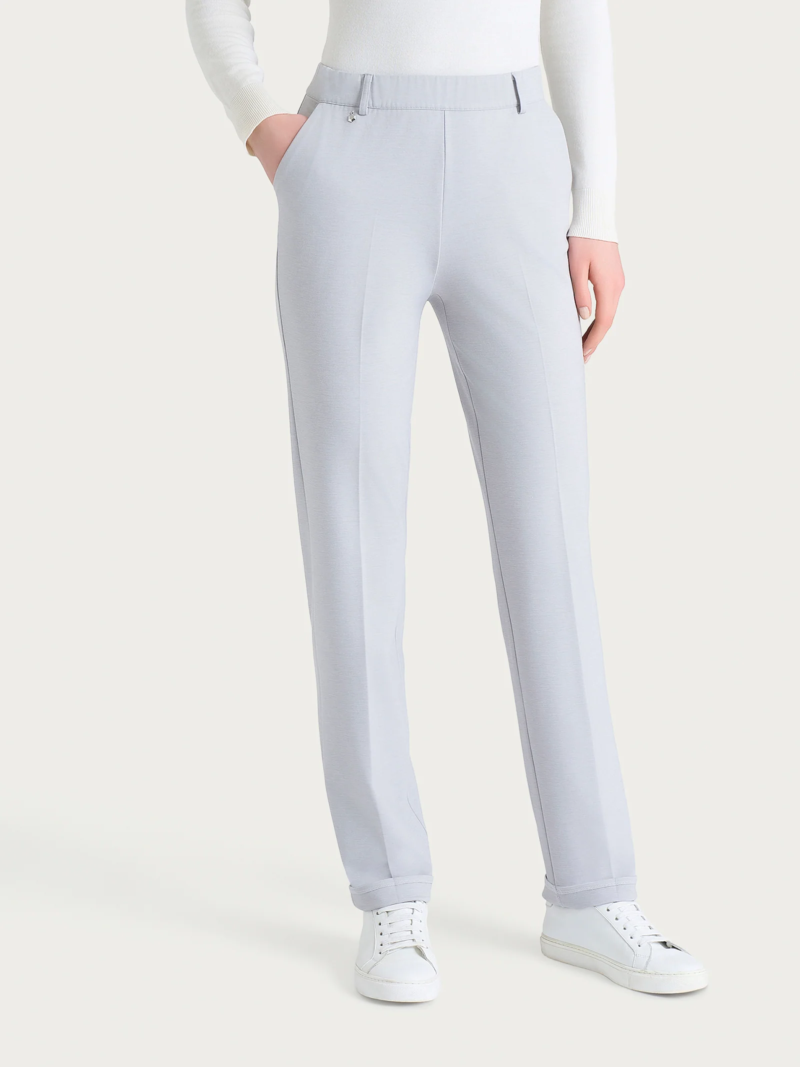 Pantalone dritto con tasche in Cashmere Compact - Ghiaia Mel. - Image 2