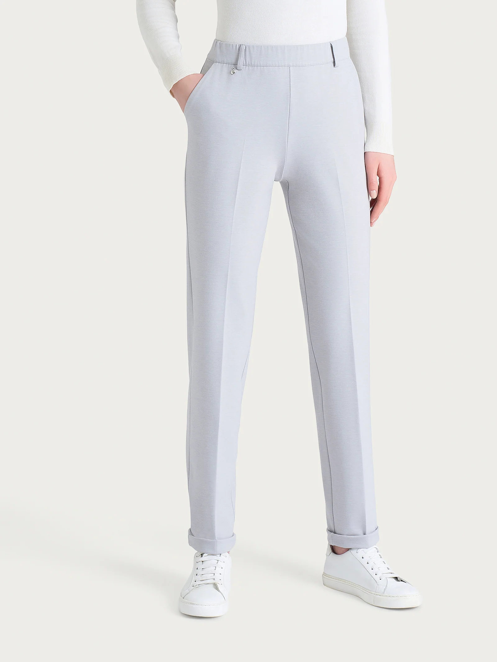 Pantalone dritto con tasche in Cashmere Compact - Ghiaia Mel. - Image 3