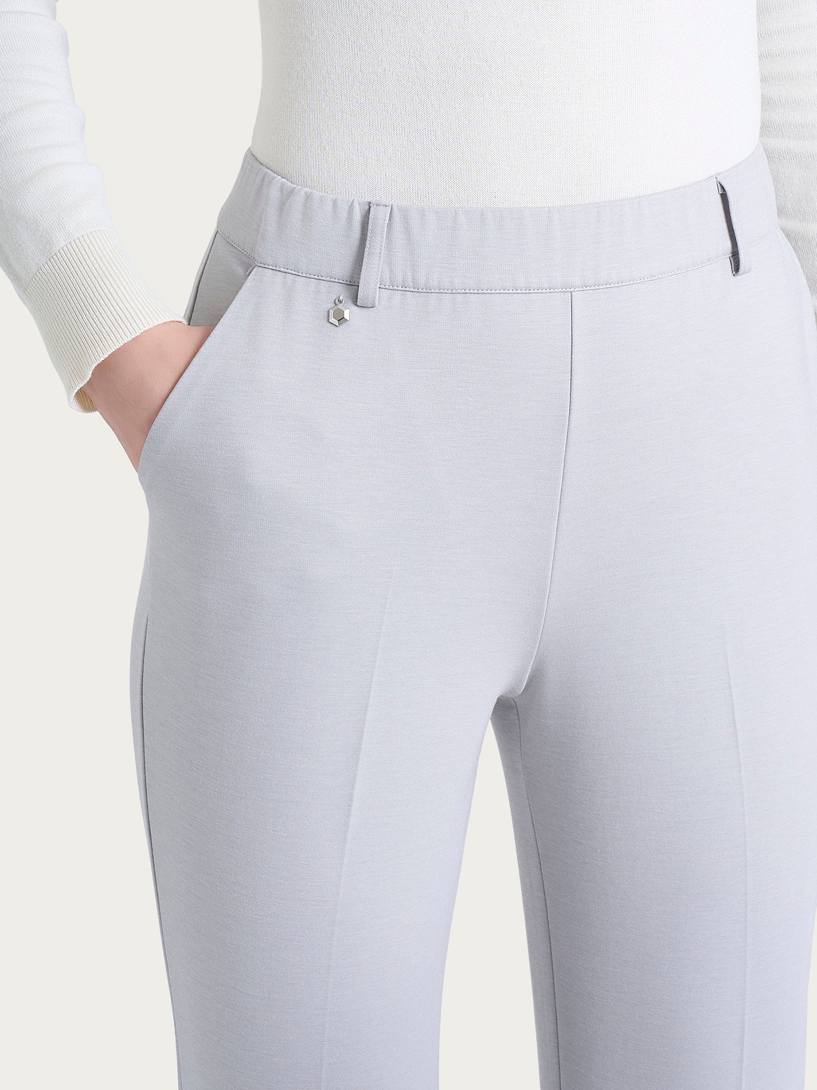 Pantalone dritto con tasche in Cashmere Compact - Ghiaia Mel. - Image 7