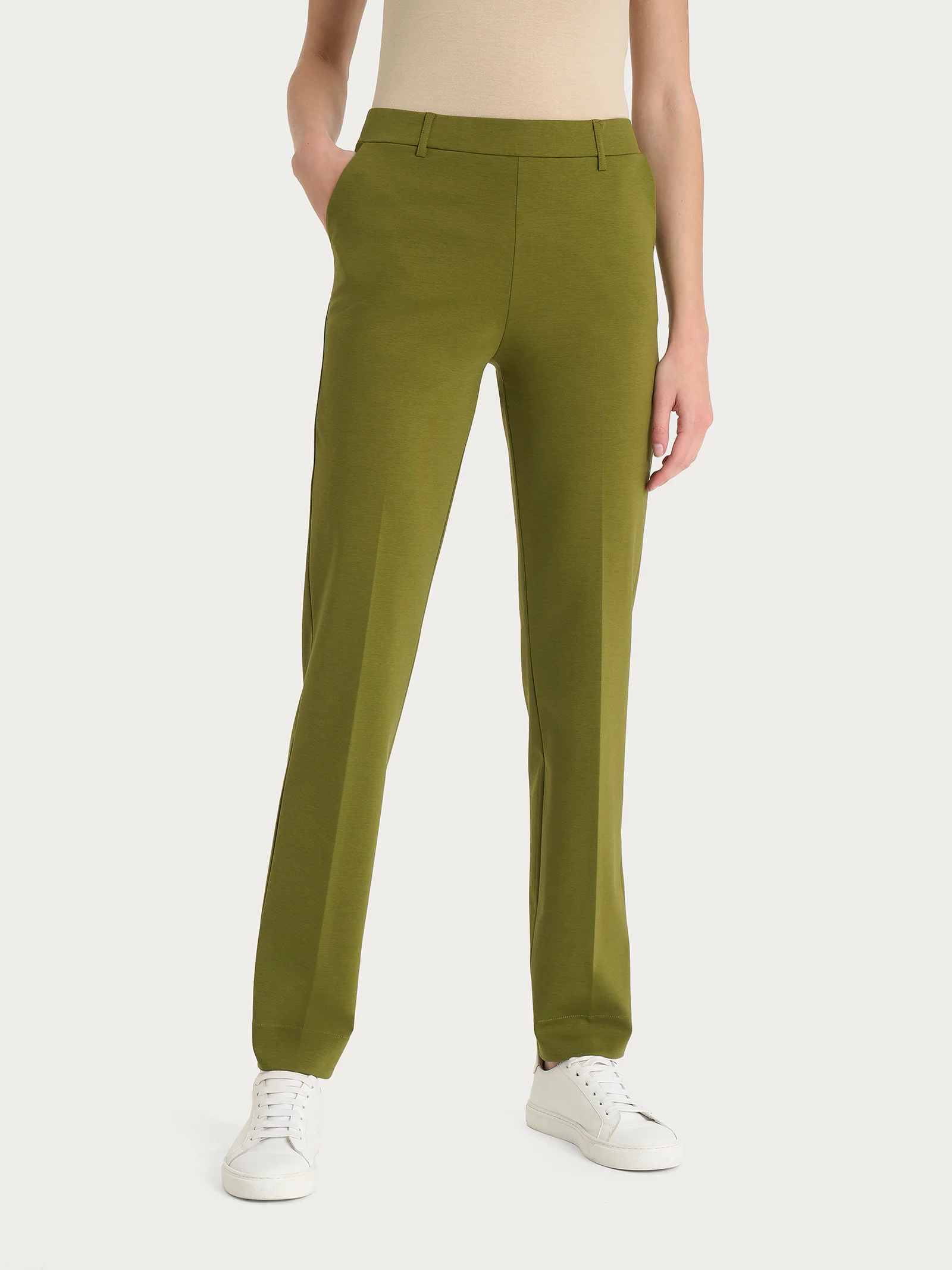 Pantalone dritto con tasche in Compact Light - Sphagnum