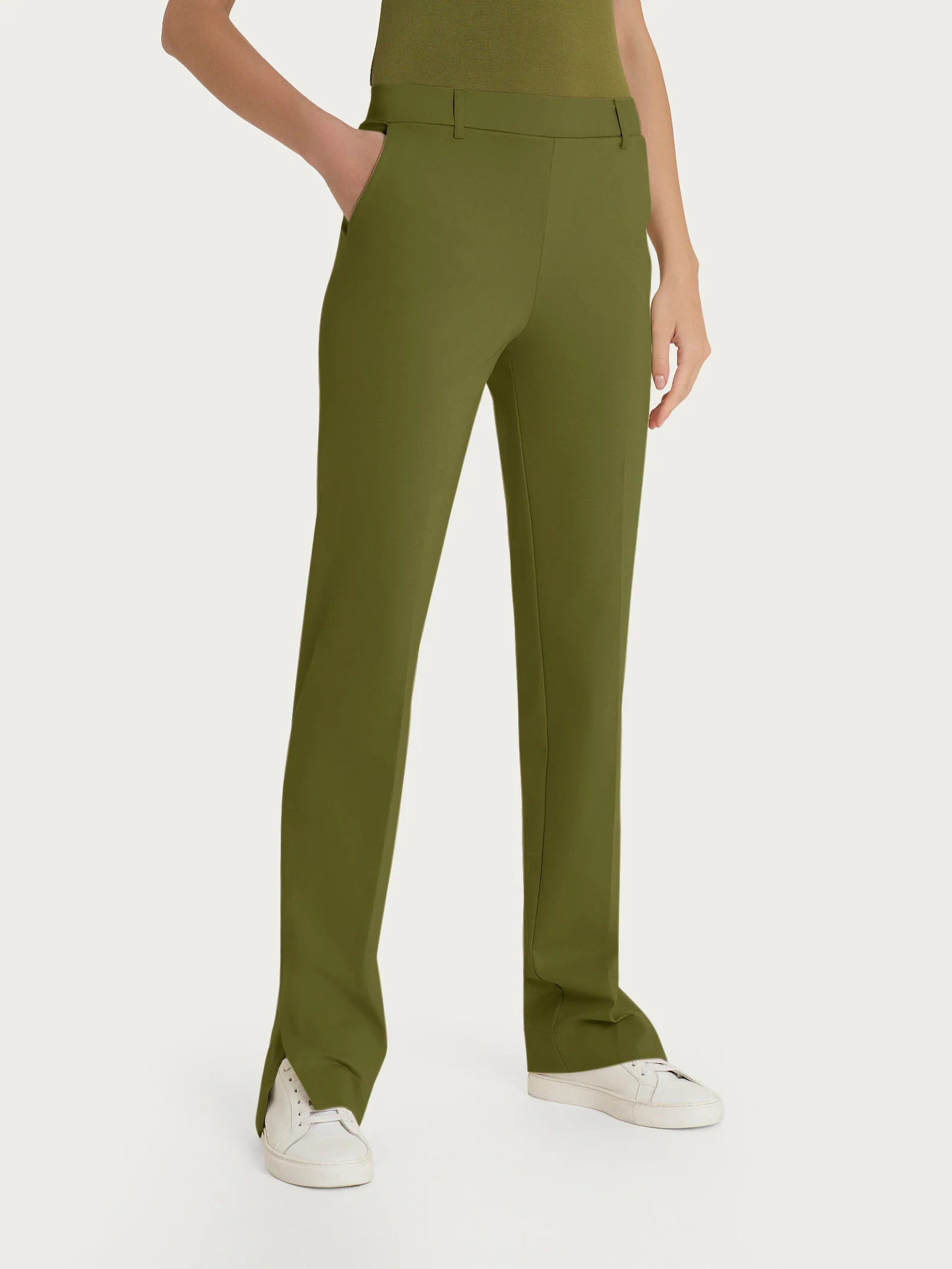 Pantalone dritto con tasche in Compact Light - Sphagnum