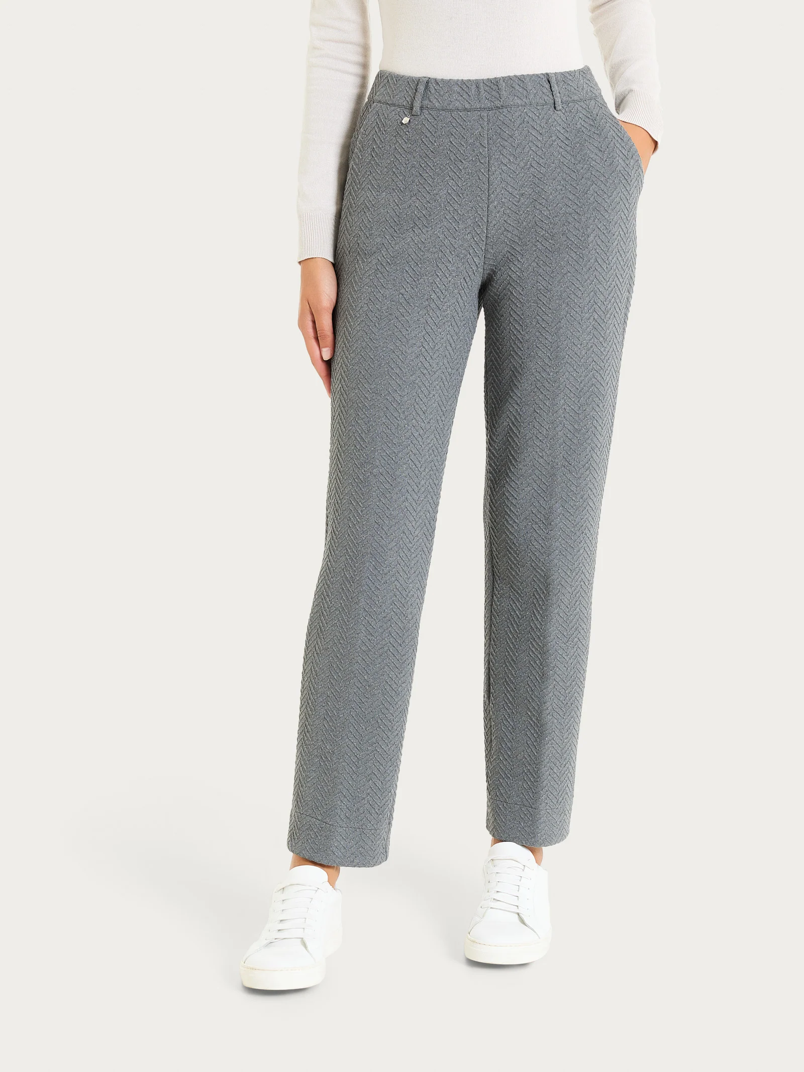 Pantalone dritto con tasche in Eco Jacquard - Grigio Mel. - Image 2