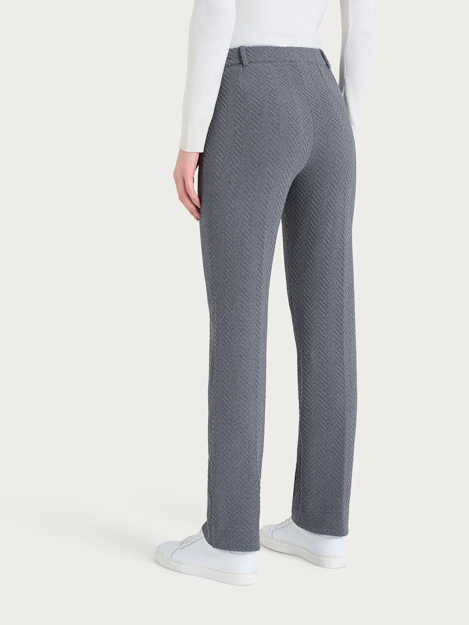 Pantalone dritto con tasche in Eco Jacquard - Grigio Mel. - Image 3