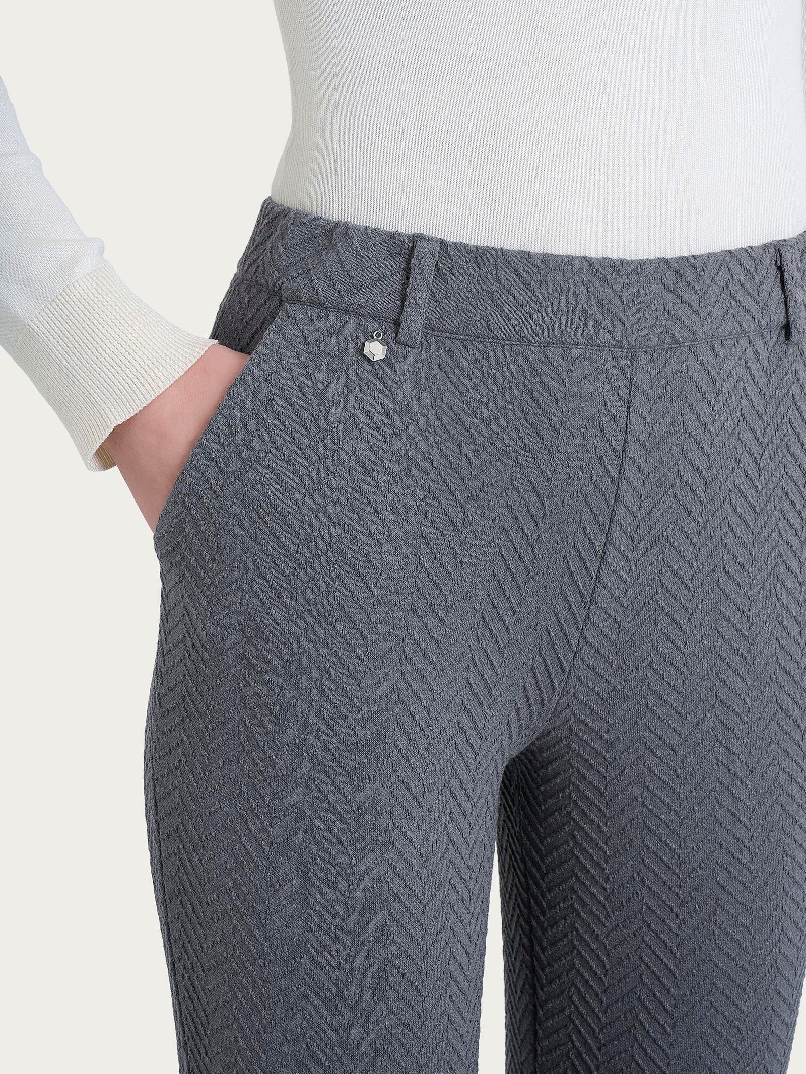 Pantalone dritto con tasche in Eco Jacquard - Grigio Mel. - Image 5