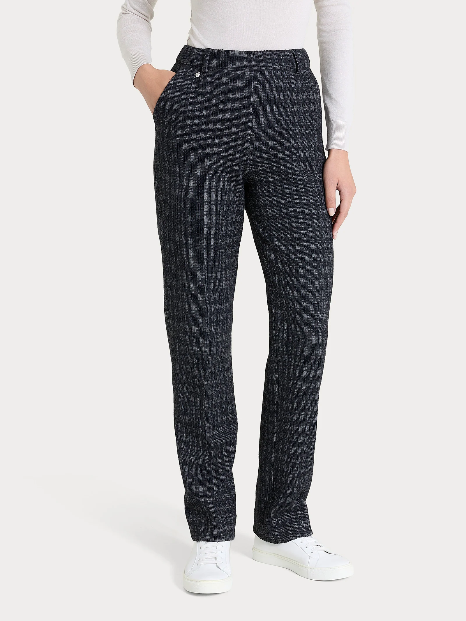 Pantalone dritto con tasche in Eco Jacquard misto lana - Fant.Nero