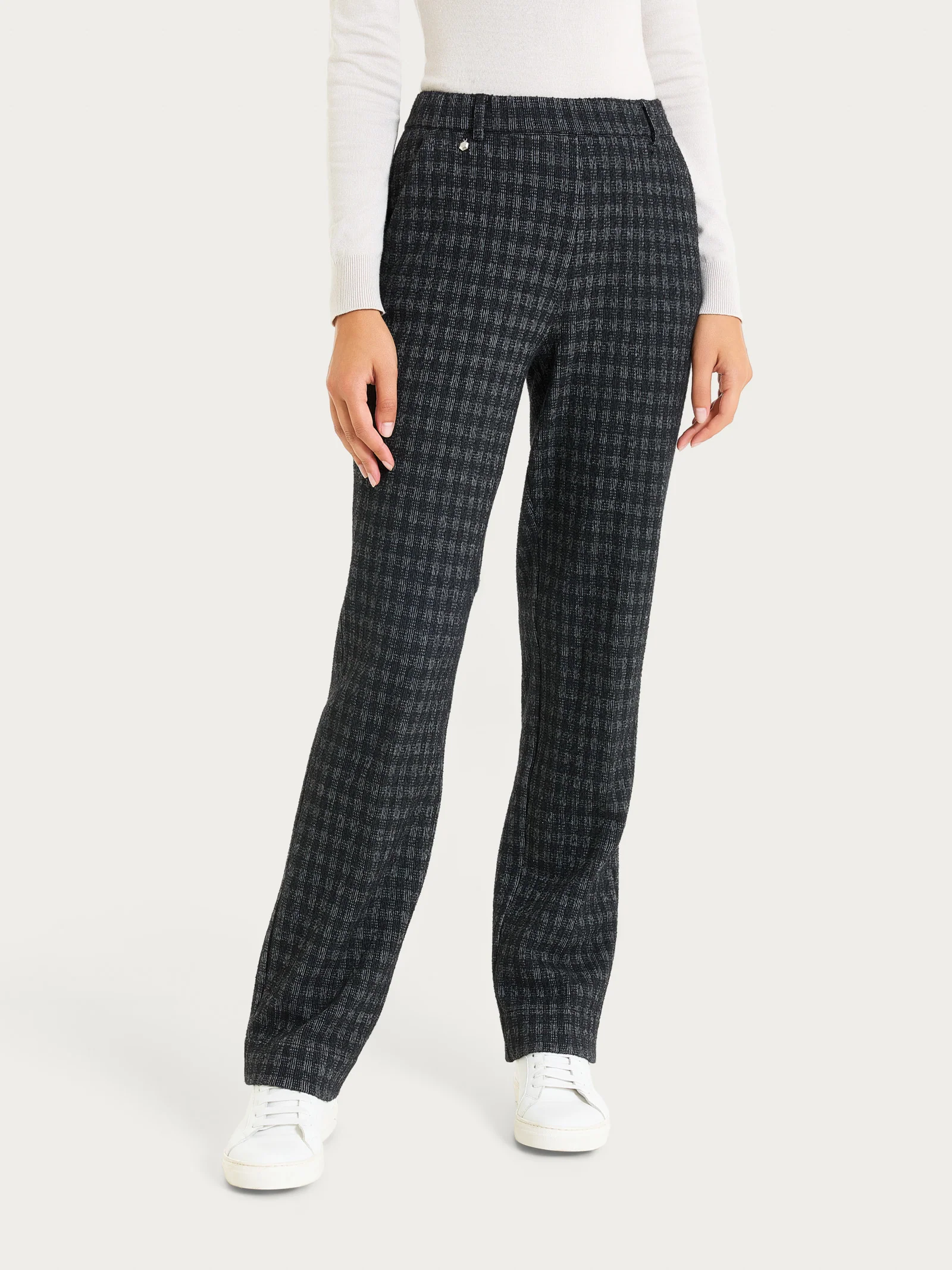 Pantalone dritto con tasche in Eco Jacquard misto lana - Fant.Nero - Image 2