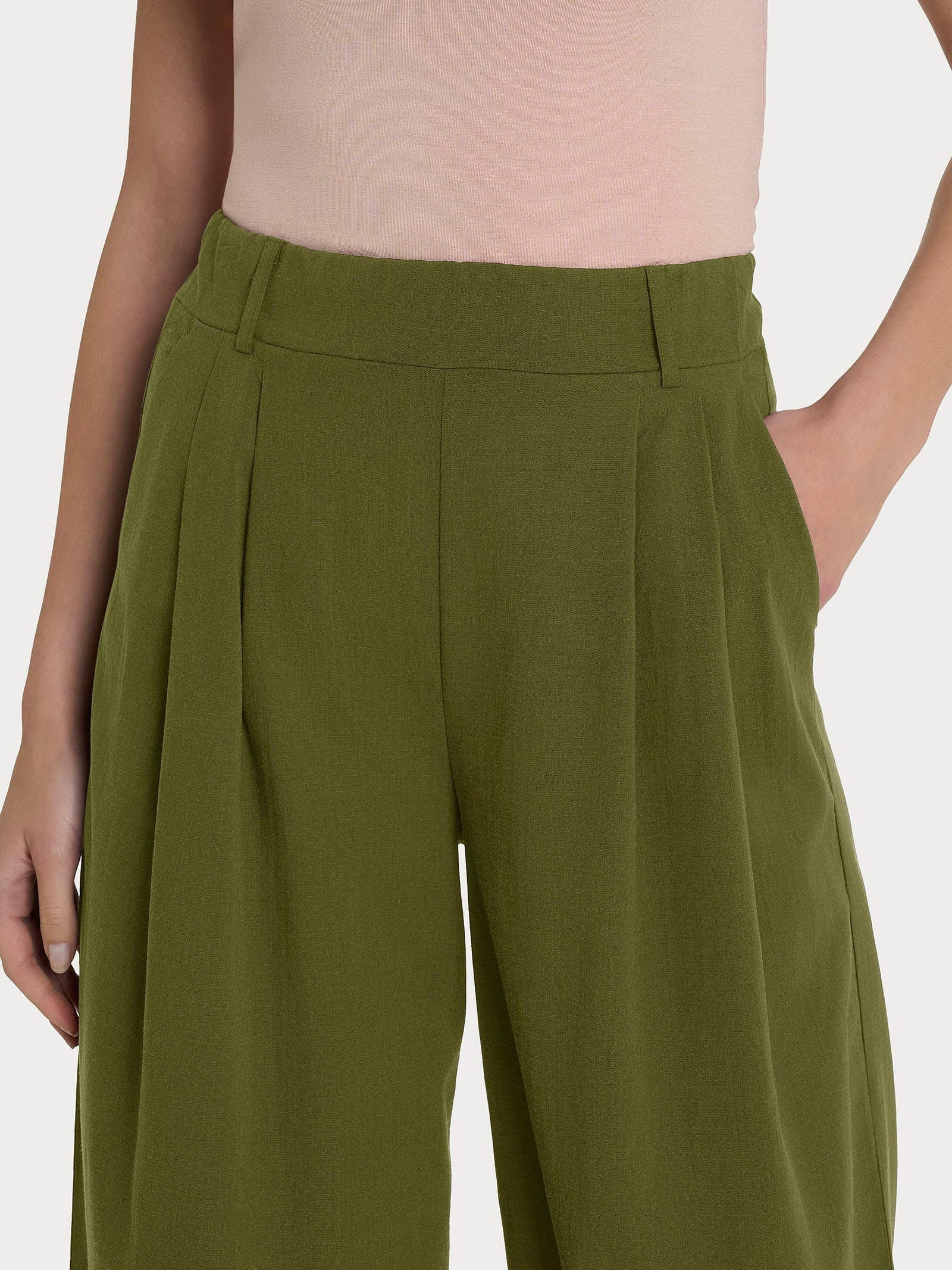 Pantalone palazzo con tasche e pinces in Super Natural - Sphagnum - Image 3