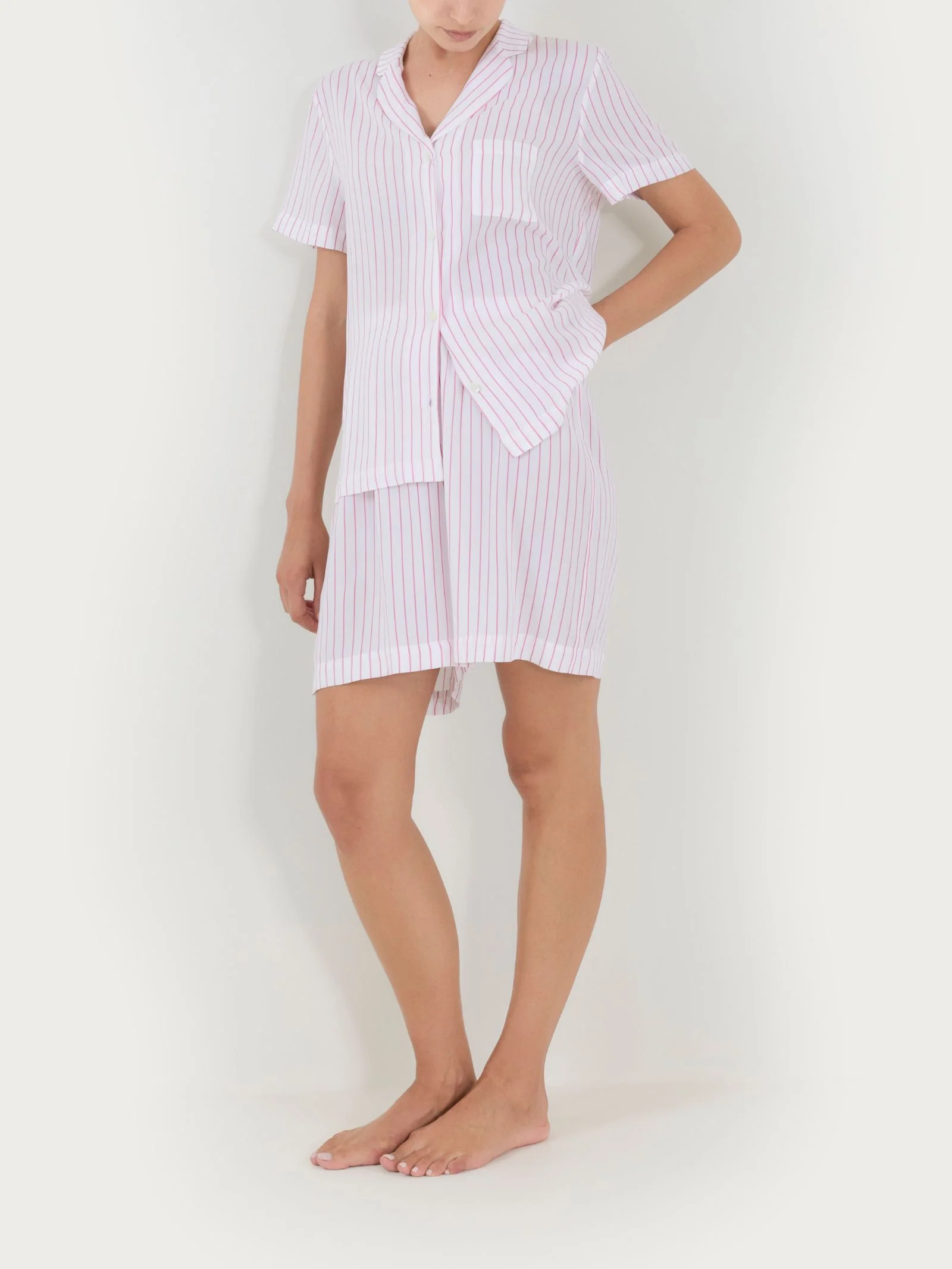 Pigiama corto a righe in Ecoseta - Fant. Cashmere Rose - Image 4