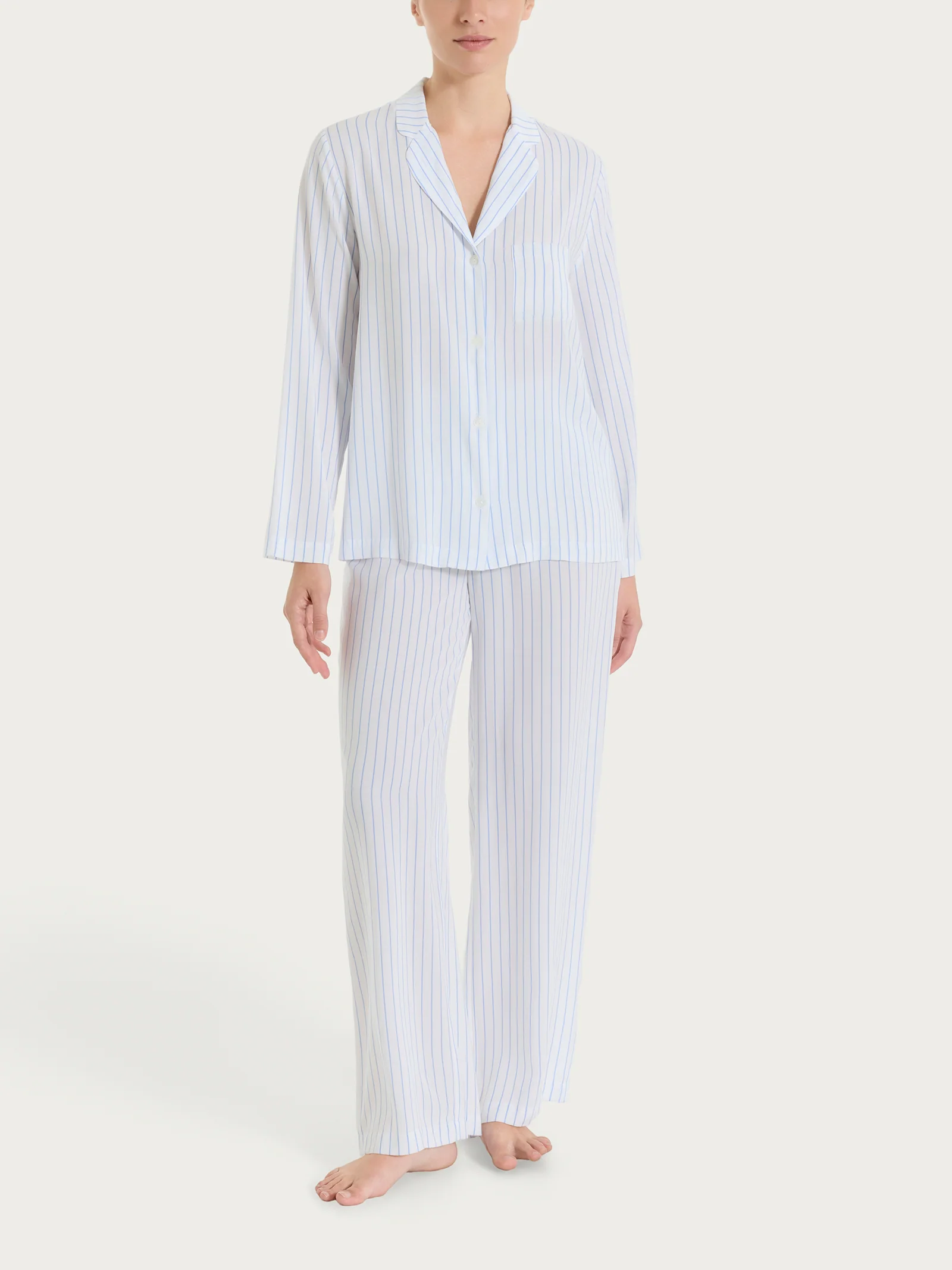 Pigiama lungo a righe in Ecoseta - Fant. Bel Air Blue