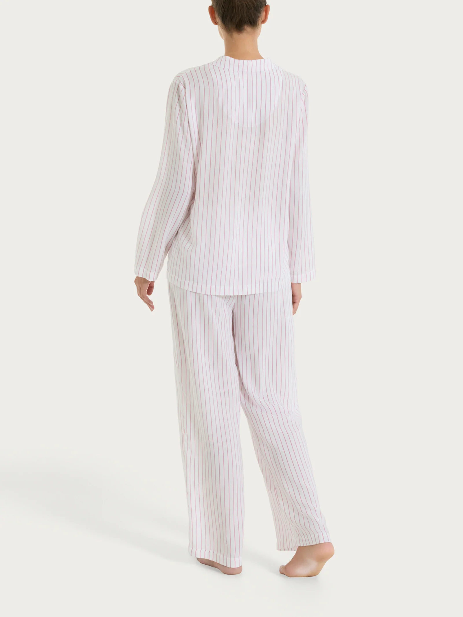 Pigiama lungo a righe in Ecoseta - Fant. Cashmere Rose - Image 2