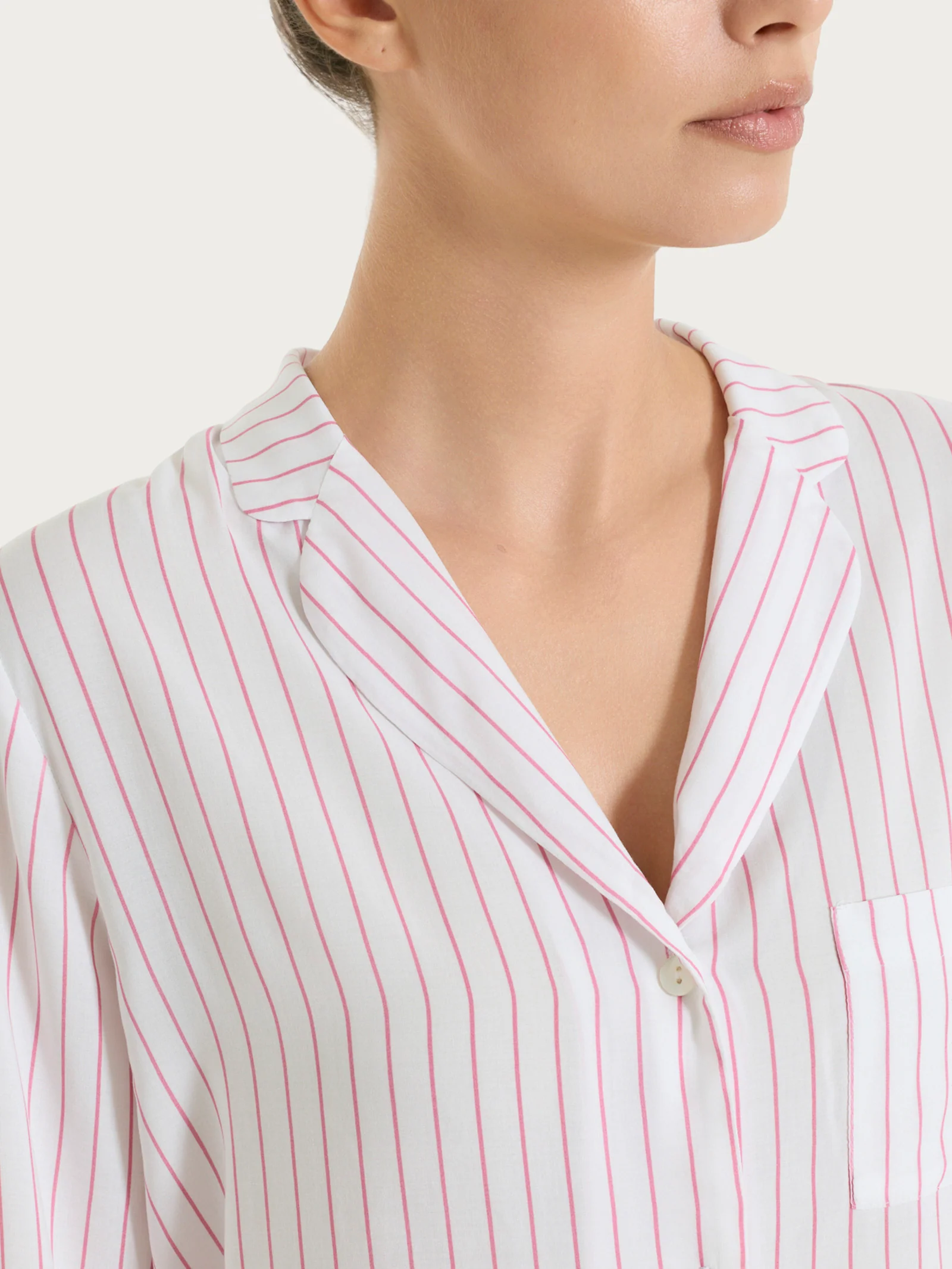 Pigiama lungo a righe in Ecoseta - Fant. Cashmere Rose - Image 3