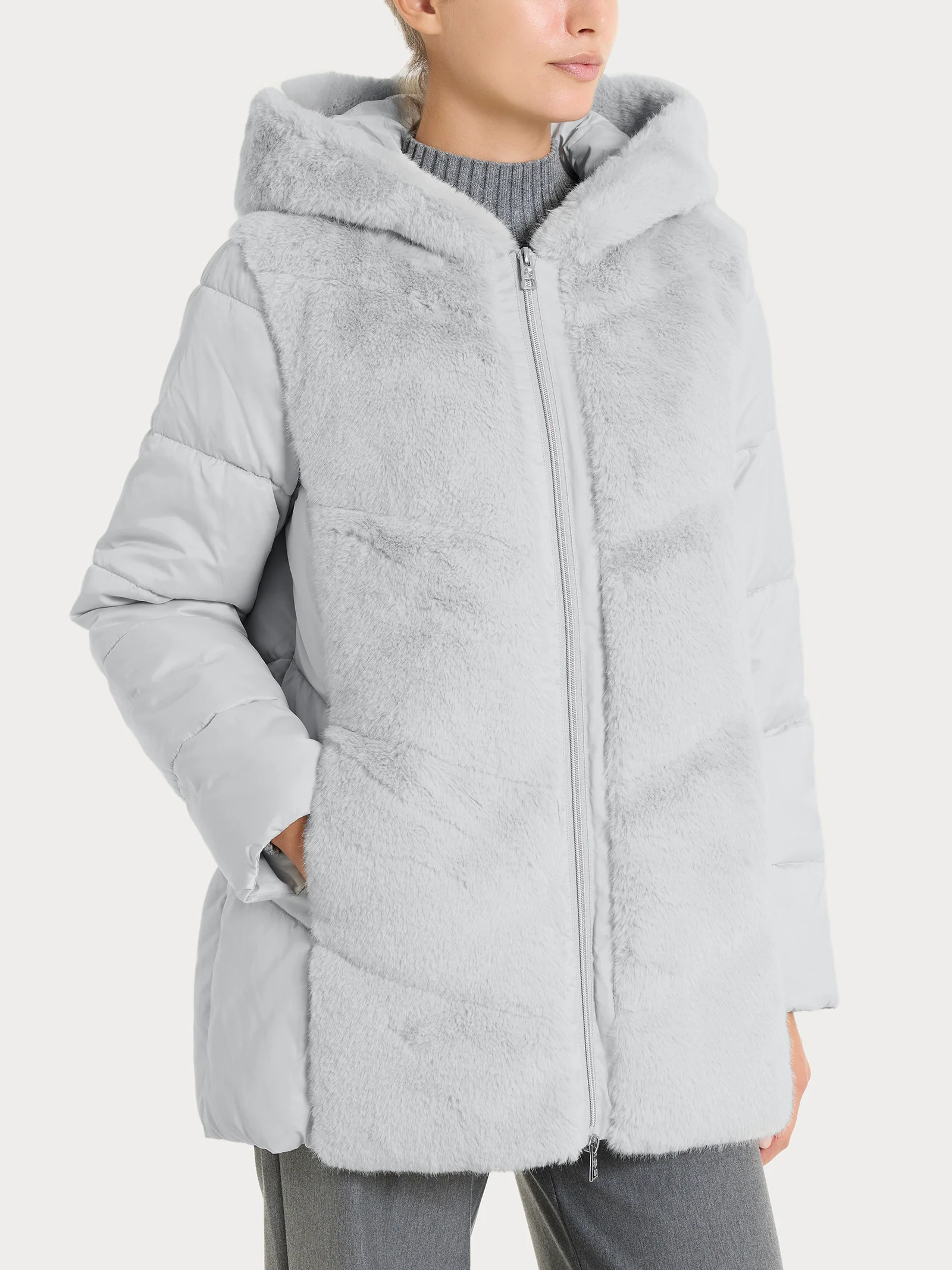 Piumino con Vegan Fur frontale - Dawn Blue