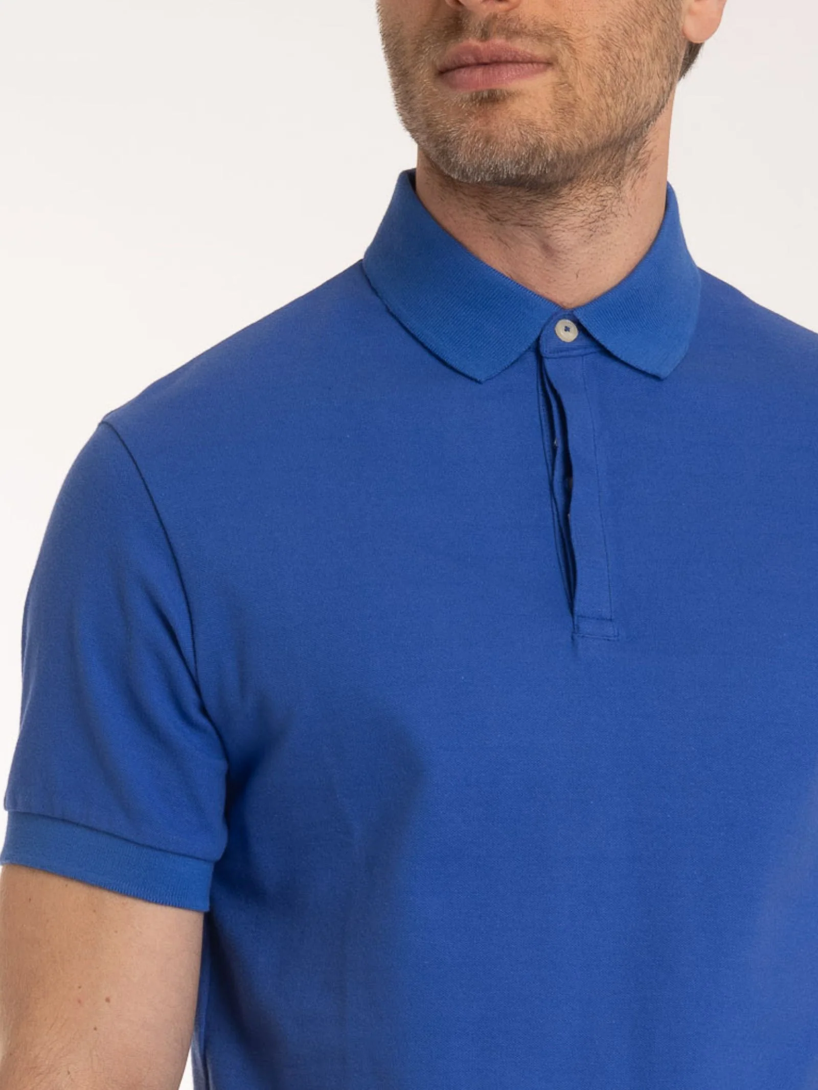 Polo in Eco Cotton Piquet Stretch - Dazzling Blue - Image 3
