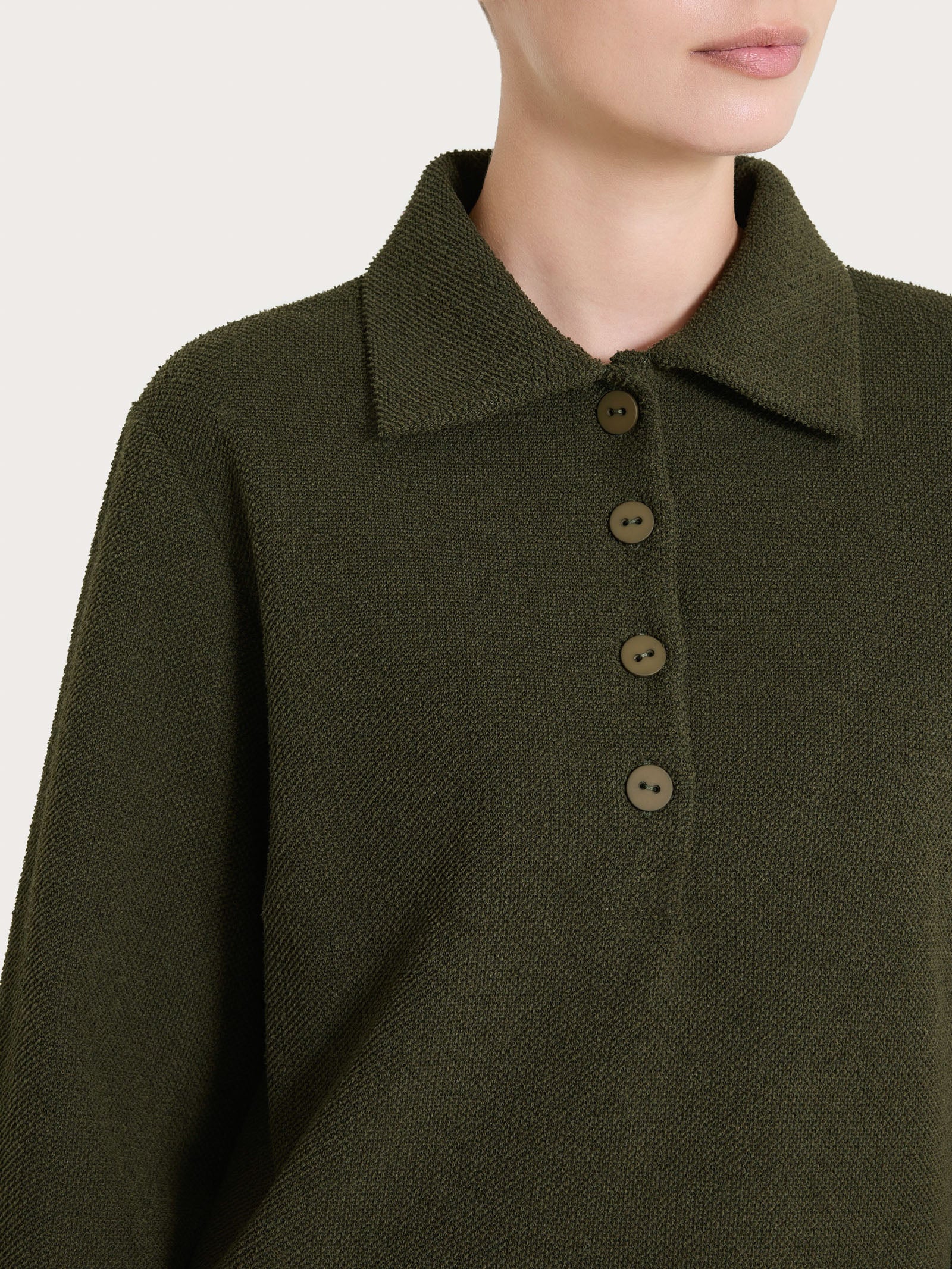 Polo in Japanese Fleece - Dark Olive - Image 3