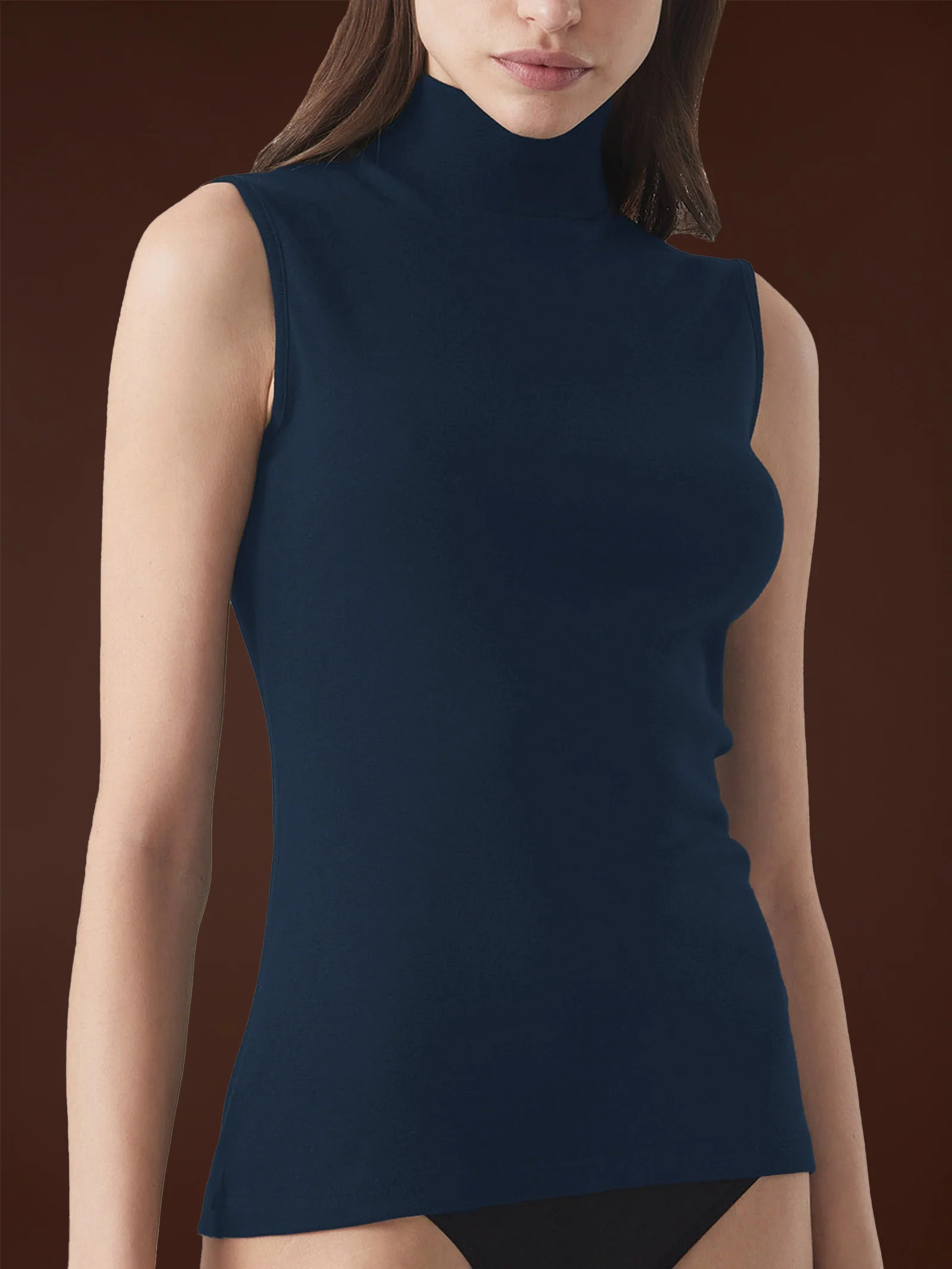 Smanicato a collo alto in Thermo Cotton - Bleu - Image 2