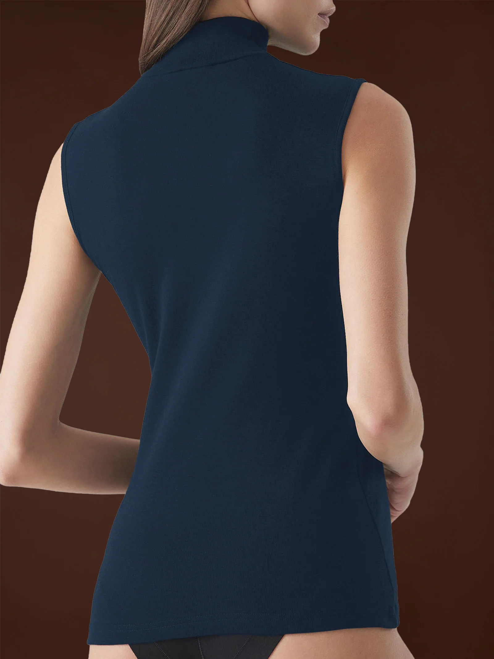 Smanicato a collo alto in Thermo Cotton - Bleu - Image 3