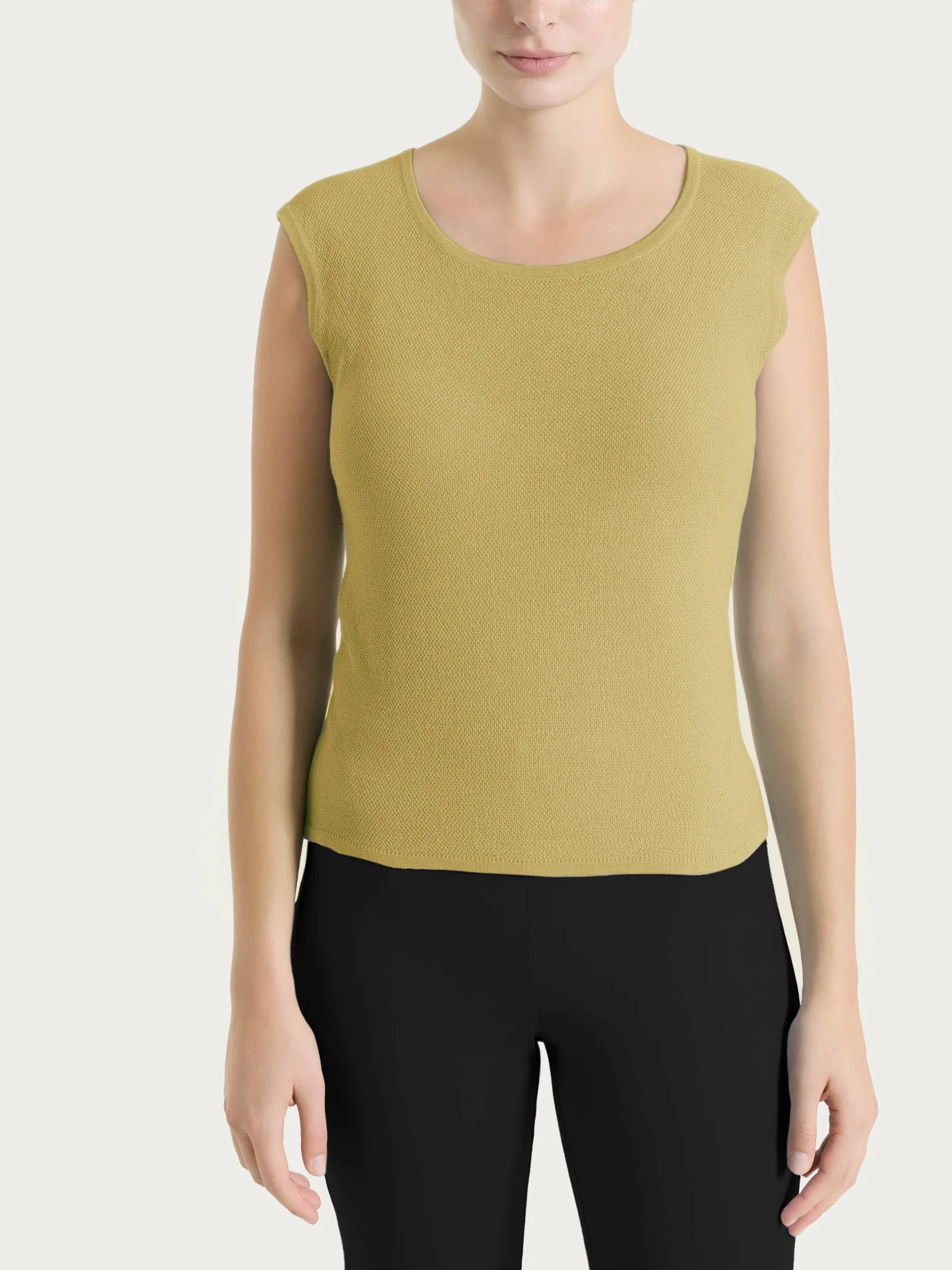 Smanicato in punto piquet di puro cotone - Khaki