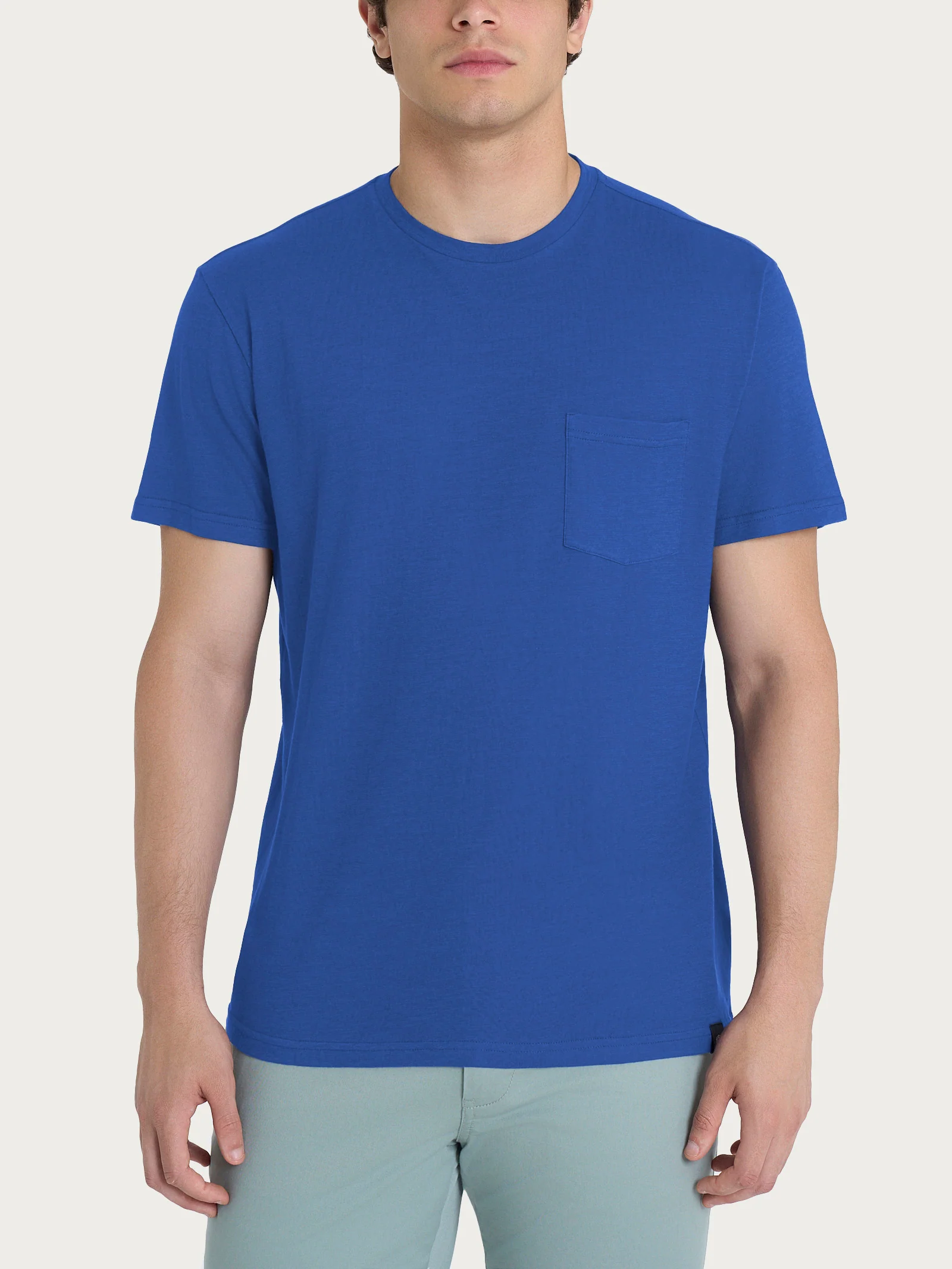 T-shirt girocollo con taschino in slub jersey di cotone - Dazzling Blue