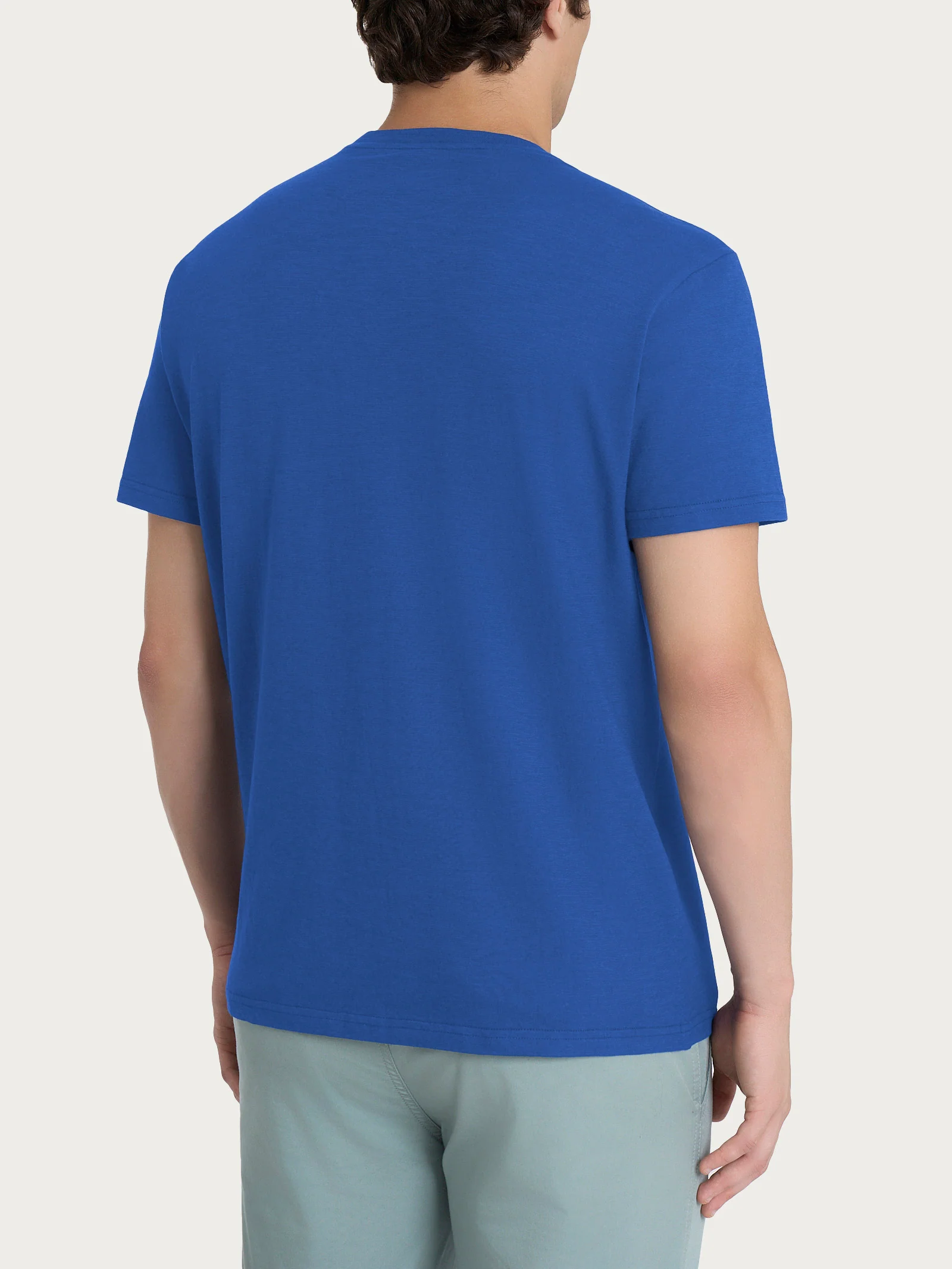 T-shirt girocollo con taschino in slub jersey di cotone - Dazzling Blue - Image 2