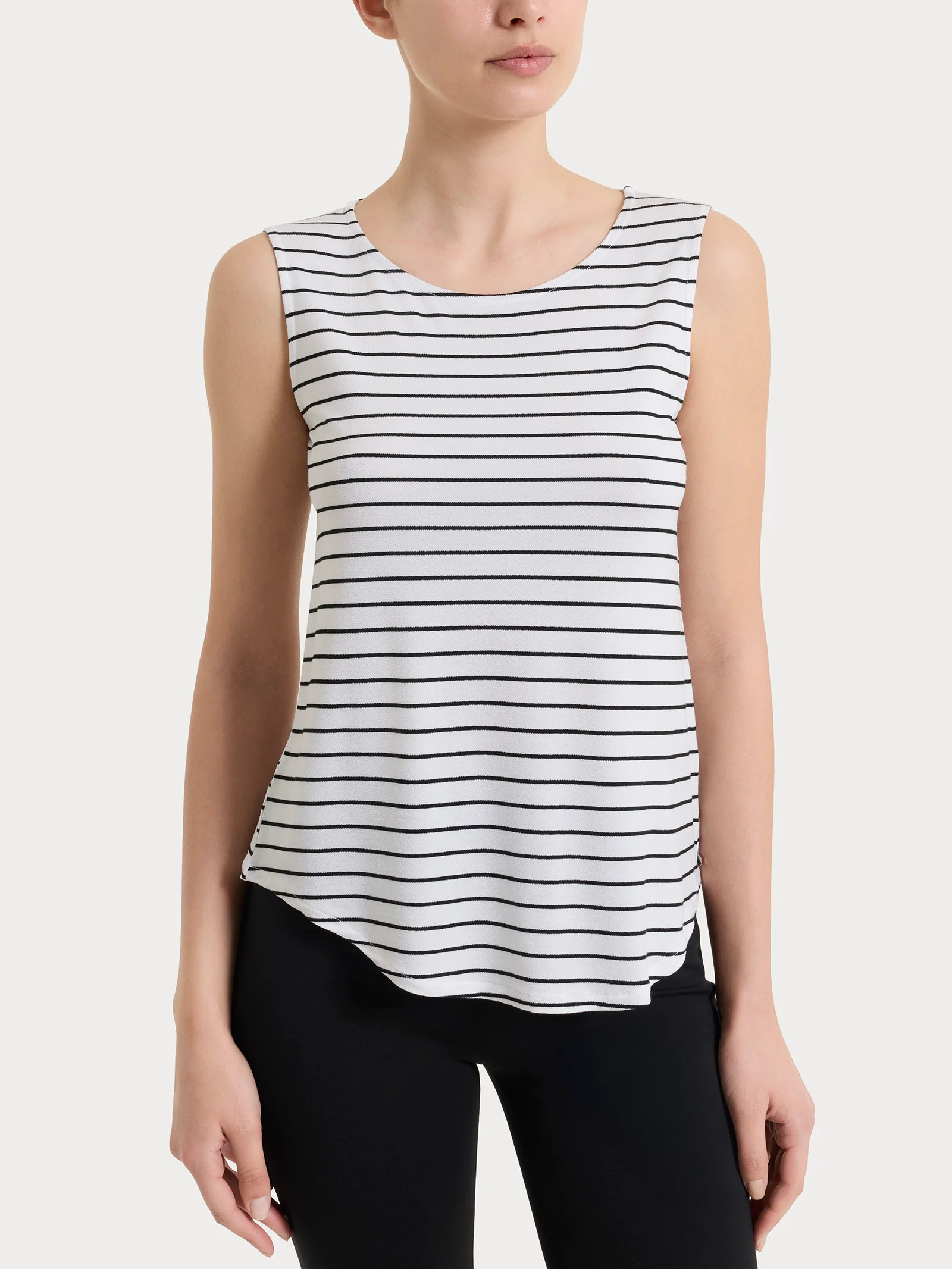 Top a righe con spalla larga in Summer Light Piquet - Fant.Bianco