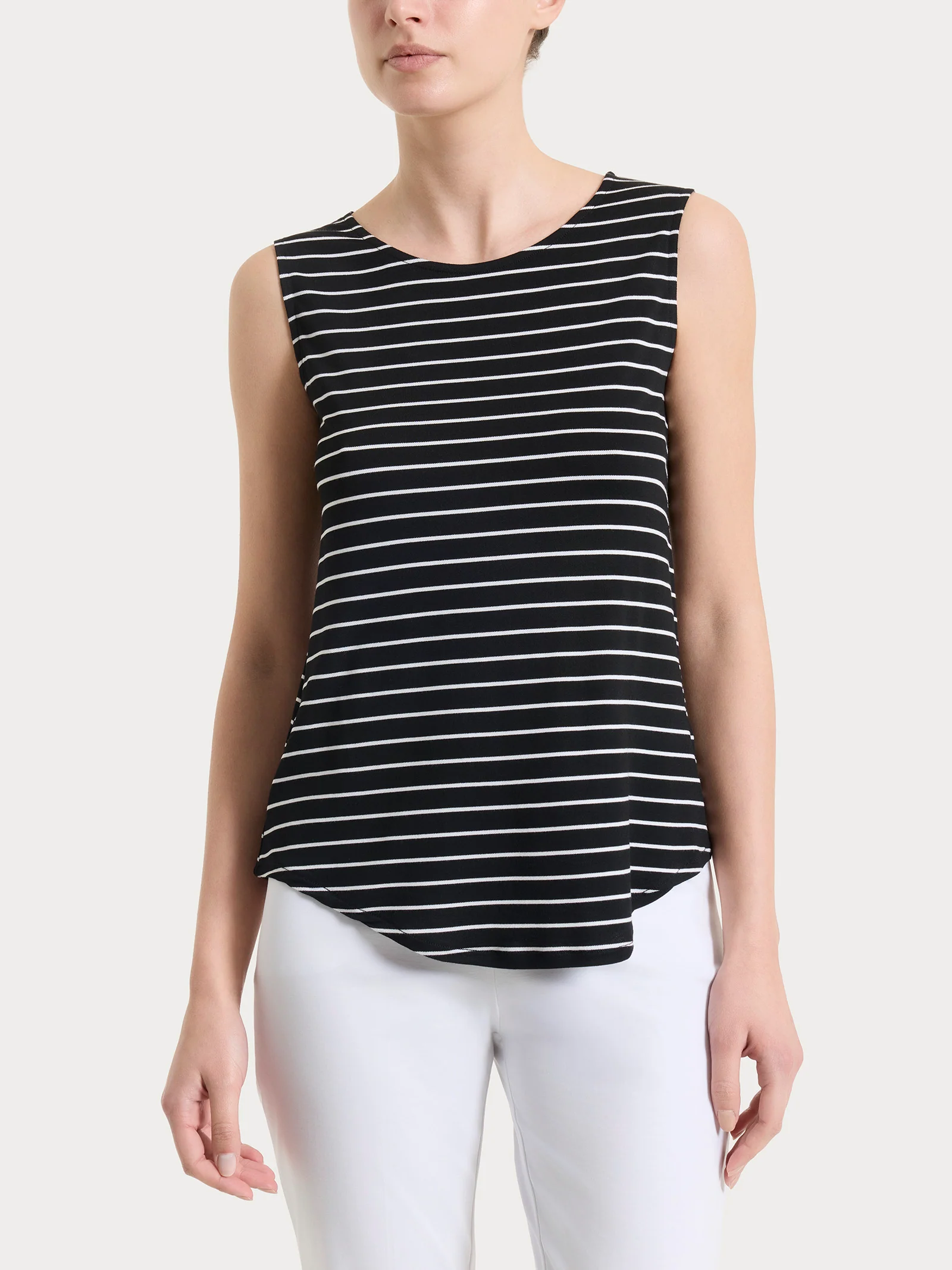 Top a righe con spalla larga in Summer Light Piquet - Fant.Nero
