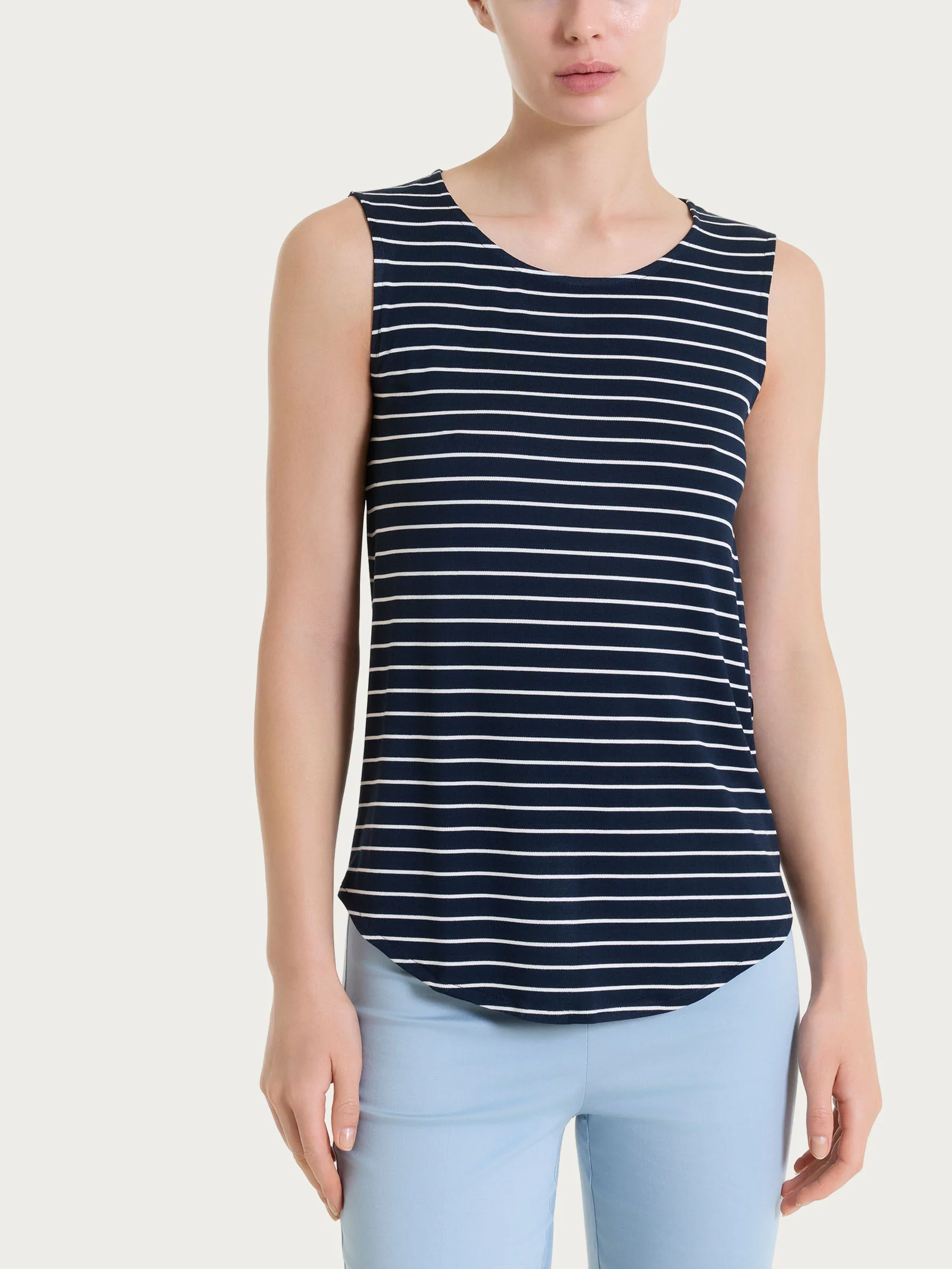 Top a righe con spalla larga in Summer Light Piquet - Fant.Bleu