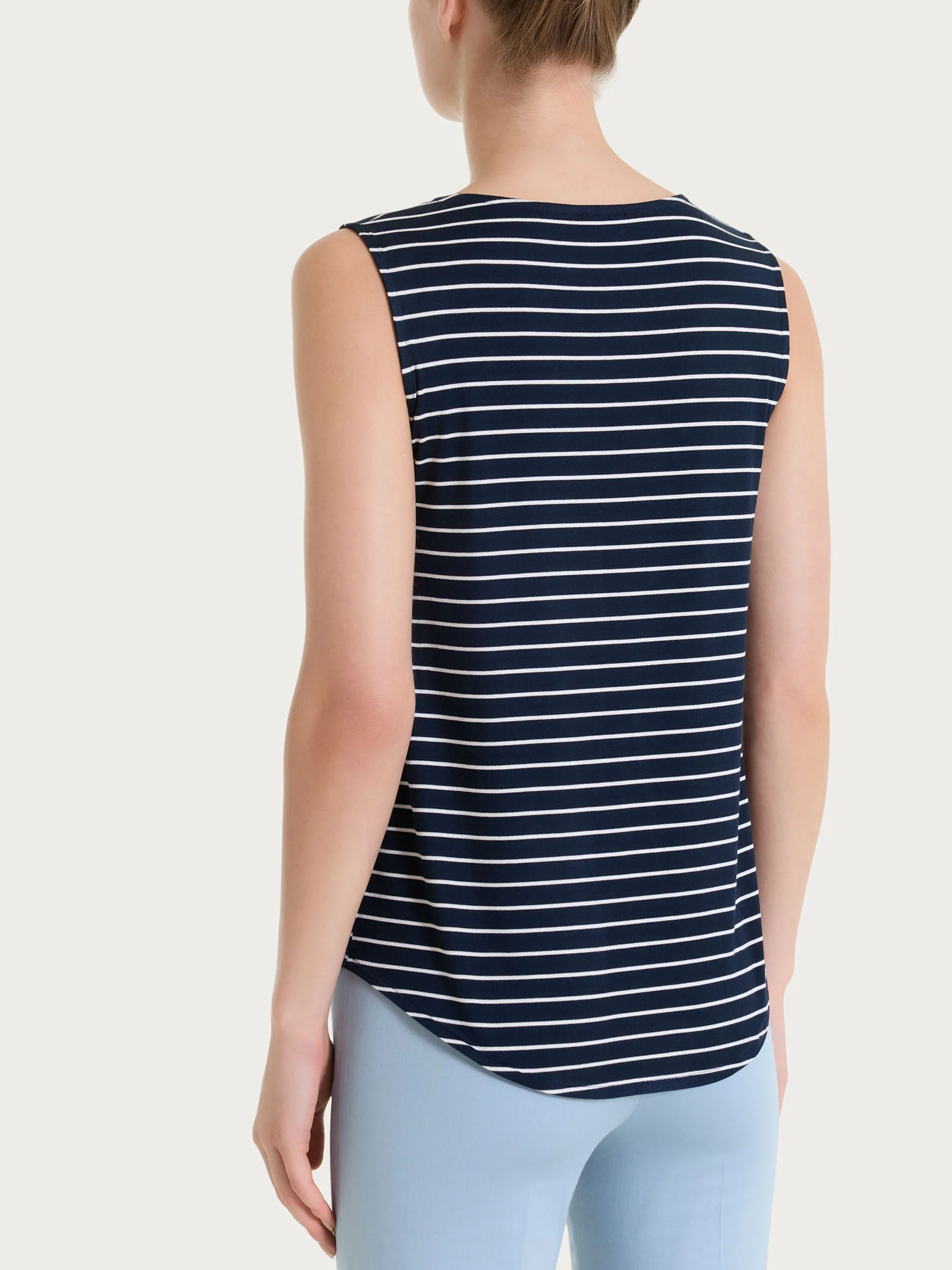 Top a righe con spalla larga in Summer Light Piquet - Fant.Bleu - Image 2