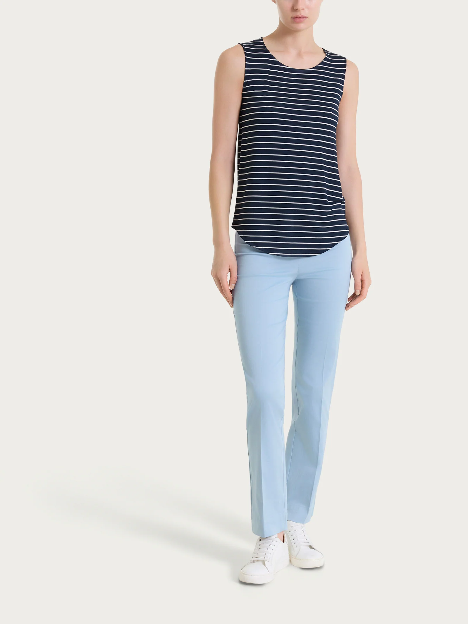 Top a righe con spalla larga in Summer Light Piquet - Fant.Bleu - Image 5