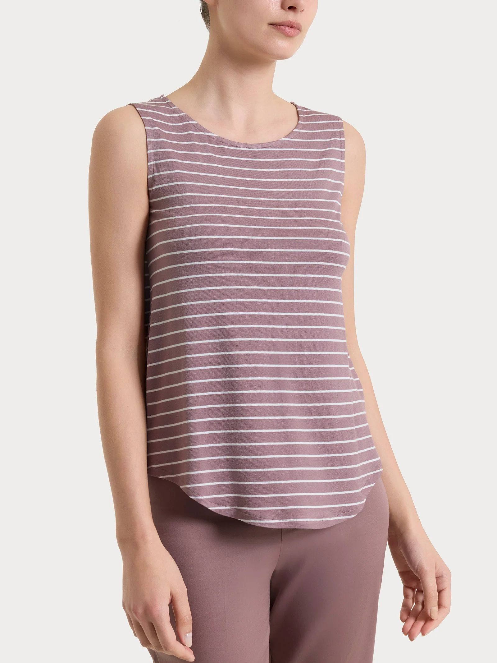 Top a righe con spalla larga in Summer Light Piquet - Fant. Twilight Mauve
