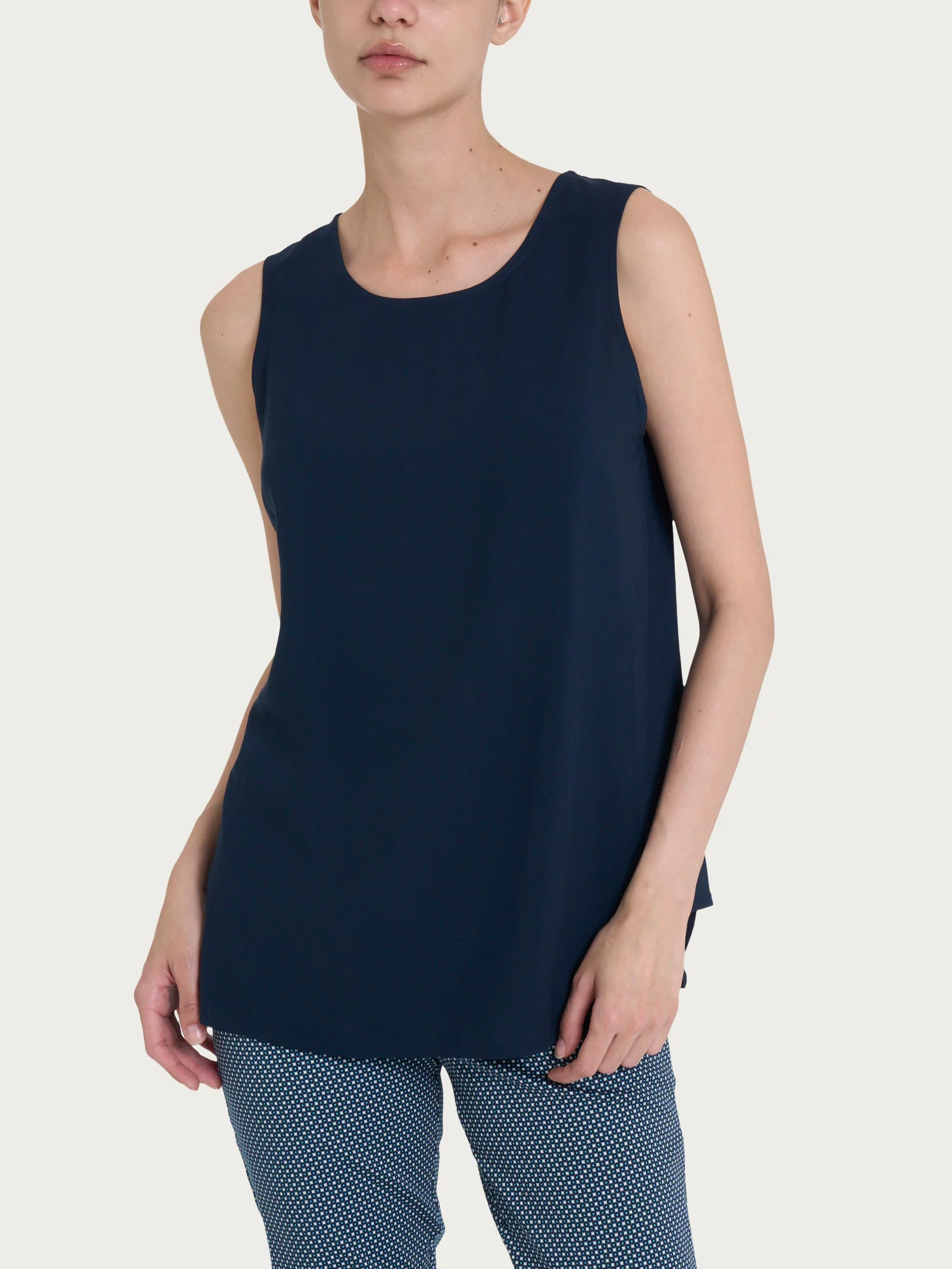 Top a spalla larga con inserto laterale in Misto Viscosa - Bleu