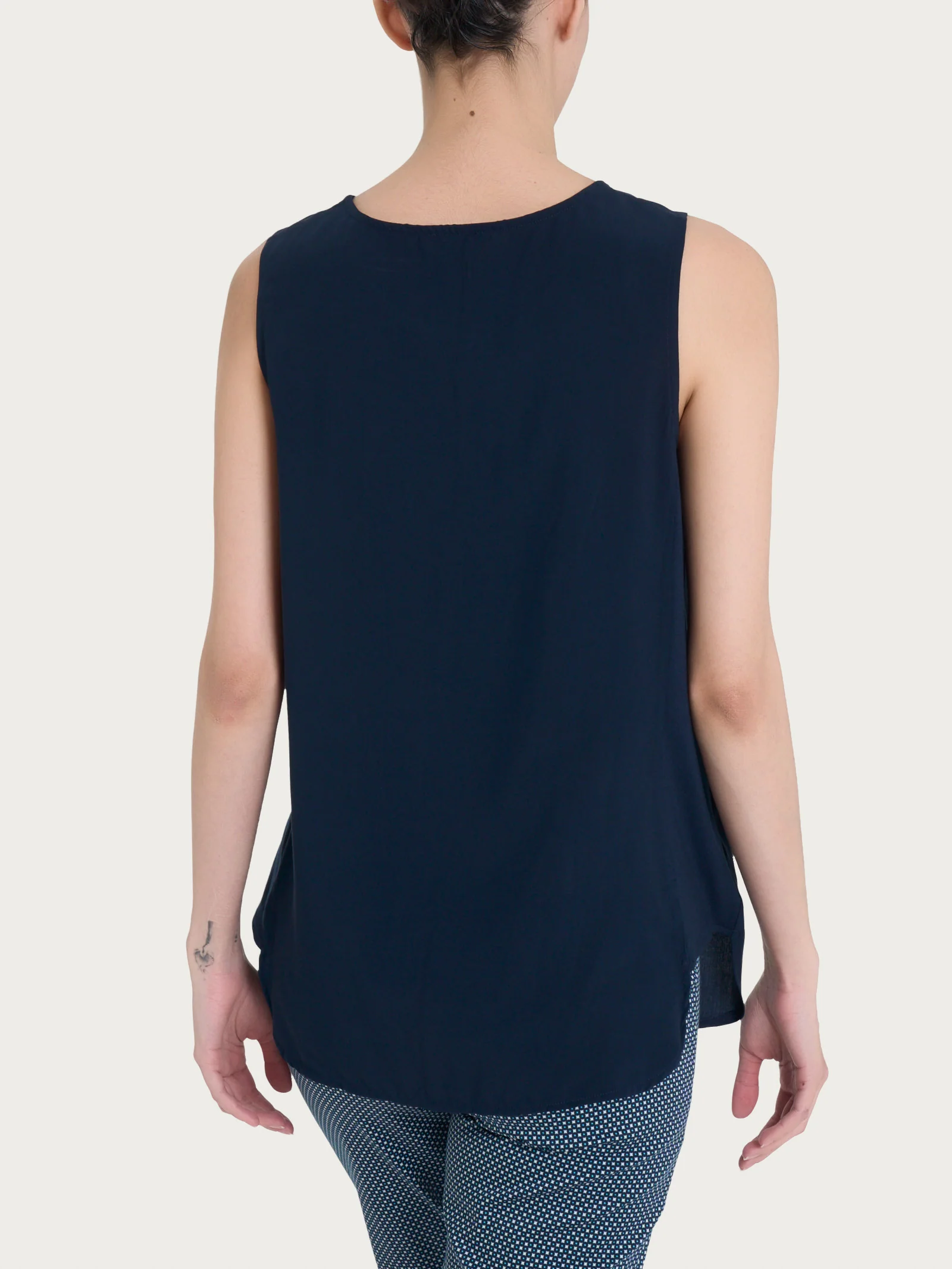 Top a spalla larga con inserto laterale in Misto Viscosa - Bleu - Image 2