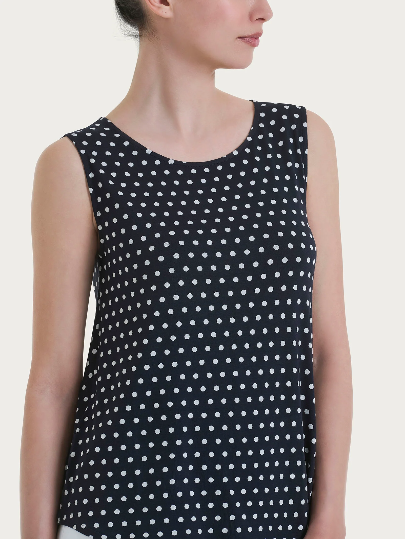 Top smanicato con dots in Viscosa Summer - Fant.Bleu - Image 3