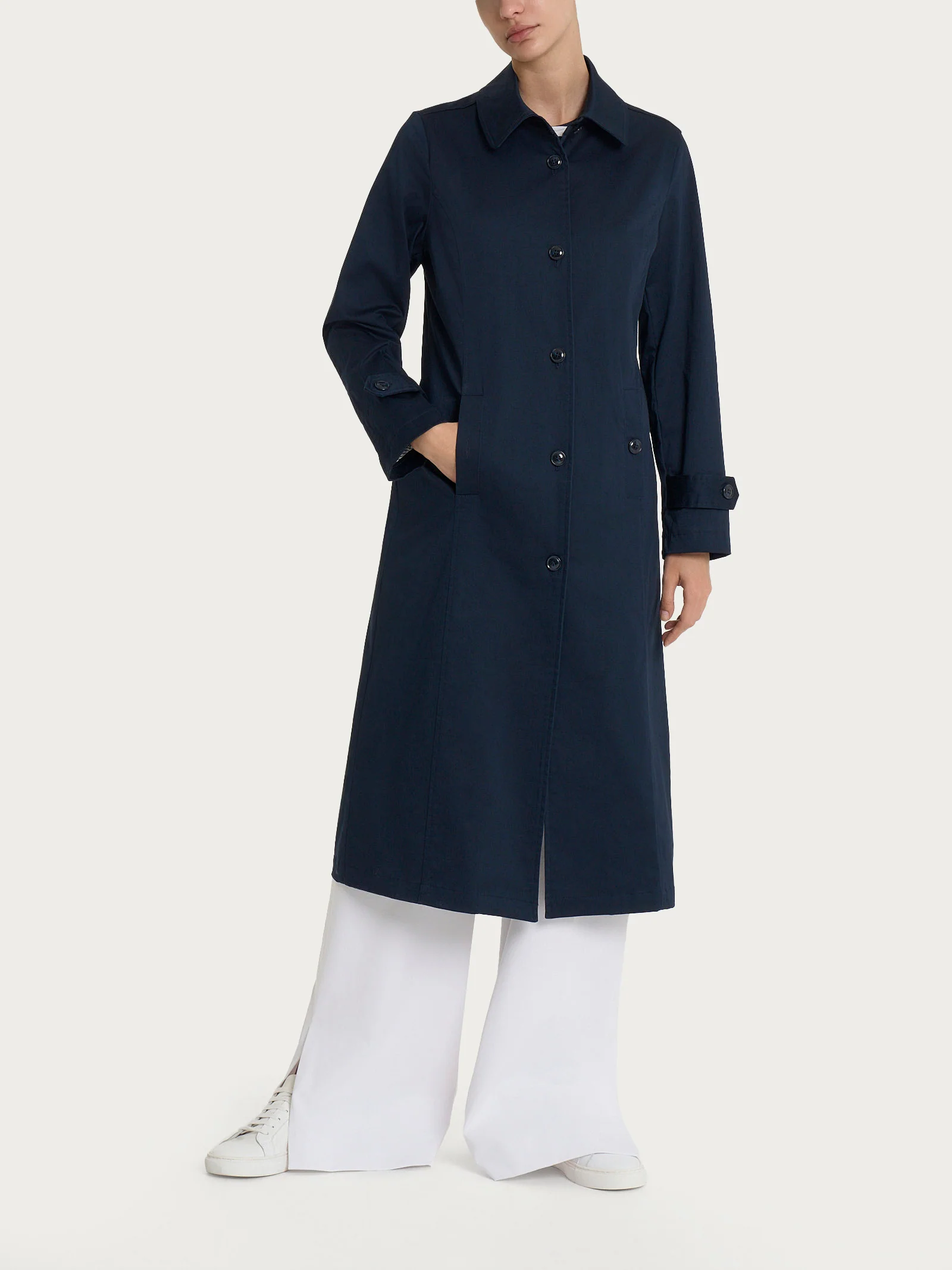 Trench lungo in Satin Power WR - Bleu
